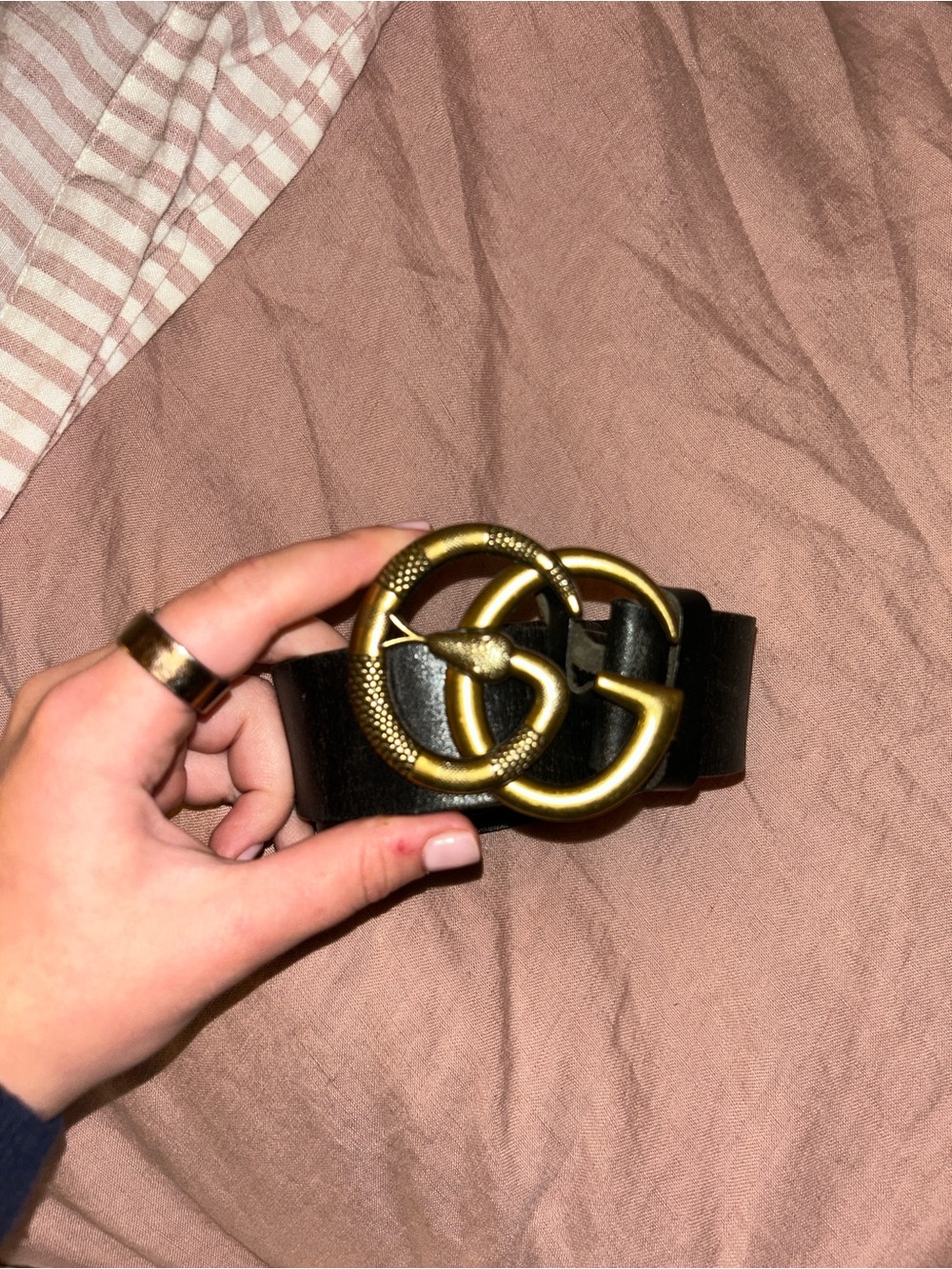 Black Belt with Gold Double G snake Buckle designer inspired 30 inches long